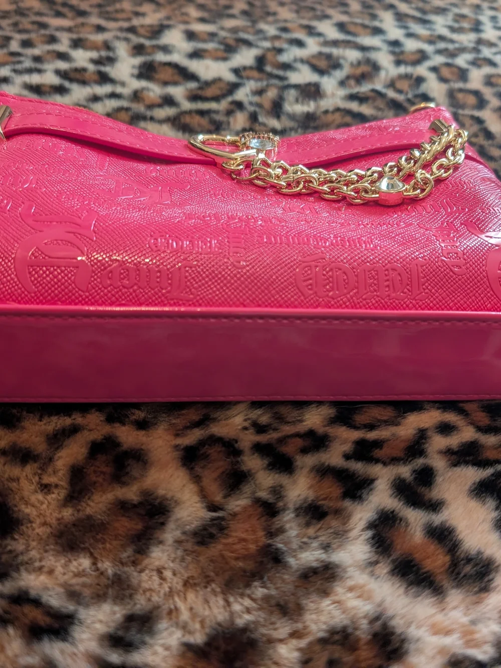 Juicy Couture Hot Pink Shoulder Bag with Heart Chain Detail